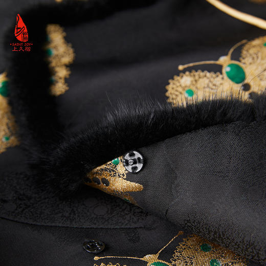 SAINTJOY/上久楷女式宋锦马甲 貂绒丝绵马甲 黑金绿 CY1044207001 商品图2