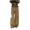 NUTH搭片假两件宽松直筒复古工装裤女秋冬 军绿色/卡其色洗 商品缩略图3