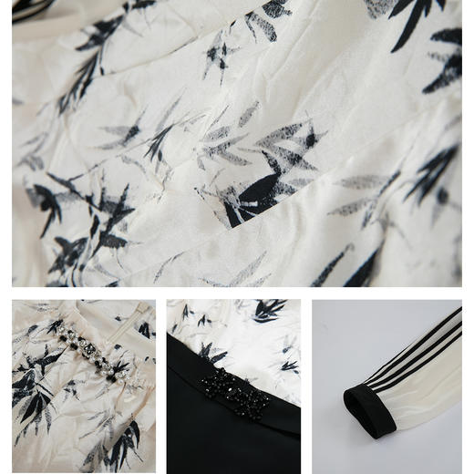 司歌印花圆领长袖连衣裙修身A901041X 商品图4