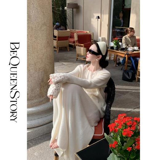 BeQueenStory【玫瑰香气】100山羊绒手绣圆领上衣伞摆半裙套装 商品图3