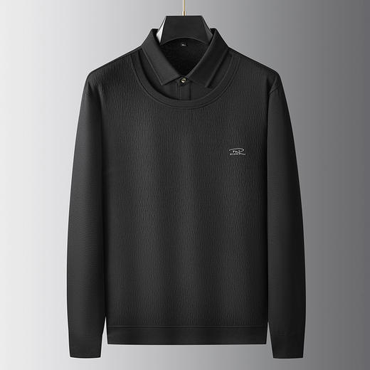 【假两件】【新款DDA】大依优型大码男士假两件长袖T恤商务休闲上衣加肥加大胖子舒适 商品图2