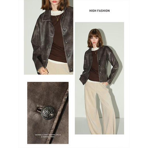 COCOBELLA[MIU系穿搭]质感手工擦色PU皮中古风休闲外套PU3003 商品图3