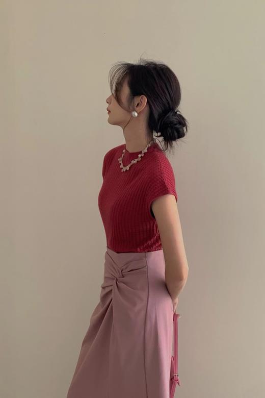 Le Malene 粉色设计感褶裥高腰半裙 18712 商品图4