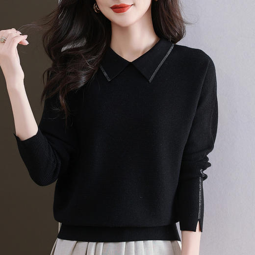 CC-5-6070秋冬季翻领针织打底衫女妈妈新款蝙蝠衫上衣宽松大码遮肚毛衣内搭 商品图3