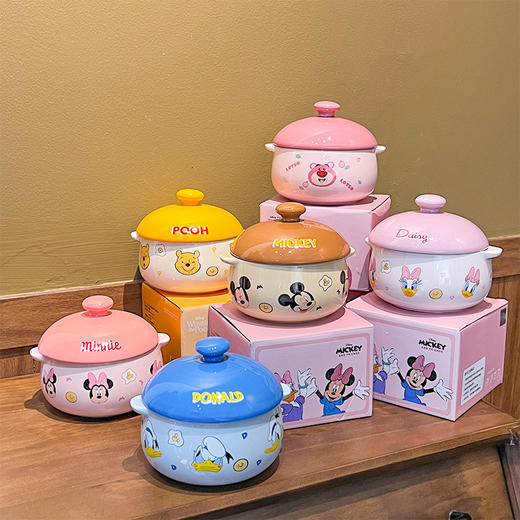 「数款可选！双耳汤碗」带盖陶瓷碗卡通可爱家用高级感碗一人食小炖盅鸡蛋羹用碗餐饮用具 商品图3