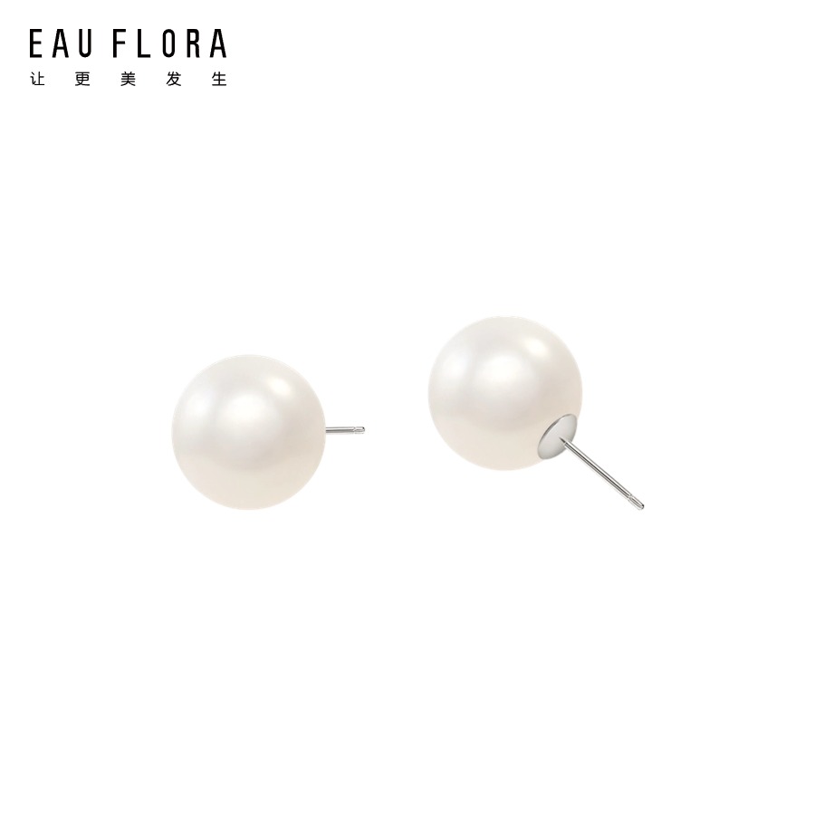 『花露』14mm白色仿珍珠耳钉