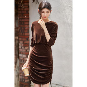 【纯欲卫衣裙】2026春季千金风复古植绒显瘦抽绳收腰连衣裙