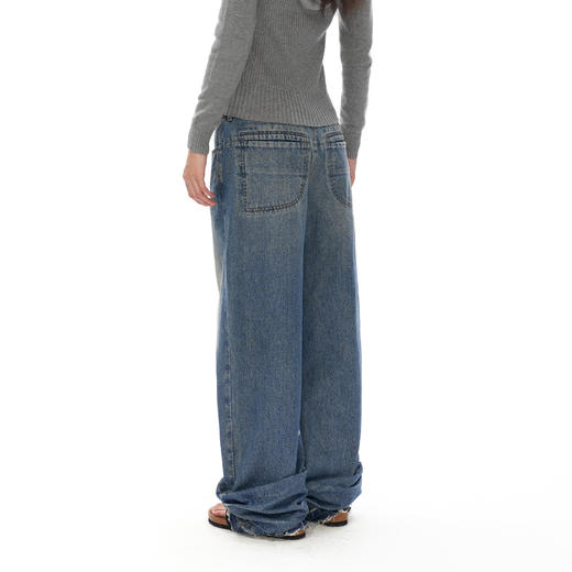 NUTH 裤脚堆褶宽松直筒复古水洗做旧百搭显瘦牛仔裤秋冬 商品图5