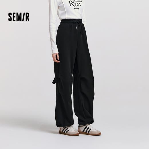 森马休闲裤女纯色宽松阔腿裤潮酷百搭冬季抽绳工装裤ins潮流女生 商品图0