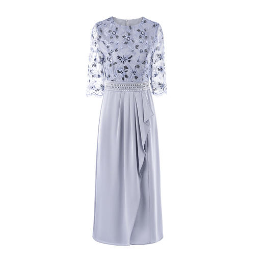 收腰长款洋气妈妈通勤连衣裙刺绣显瘦LC2461 商品图4