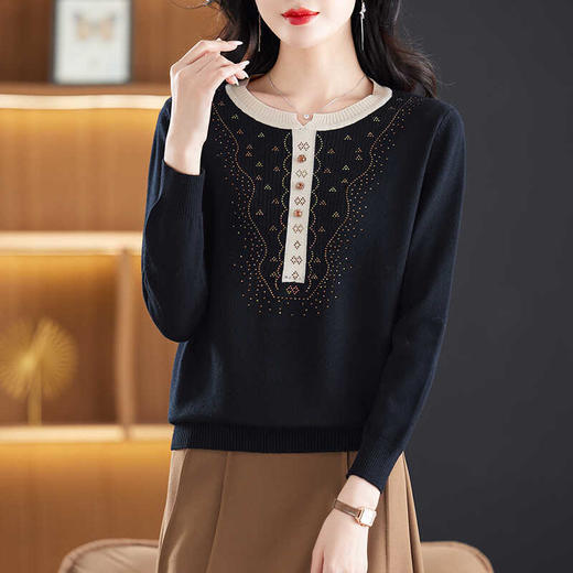 CC-22-137秋贵妇妈妈装羊毛针织衫上衣女长袖拼色打底衫毛衣洋气小衫 商品图2