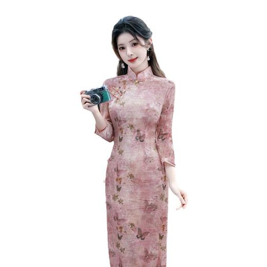 2024秋季新款复古国风年轻女士新中式丝绒长款中袖旗袍SYK183467 商品图4