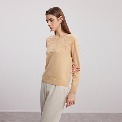 【圆领提花羊绒衫】羊绒世家秋冬新品女士100%山羊绒内搭保暖毛衣 商品图3