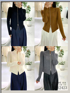 482423秋冬款 双头拉链针织毛衣开衫外套 白色/灰色