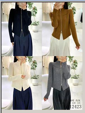 482423秋冬款 双头拉链针织毛衣开衫外套 白色/灰色 商品图0