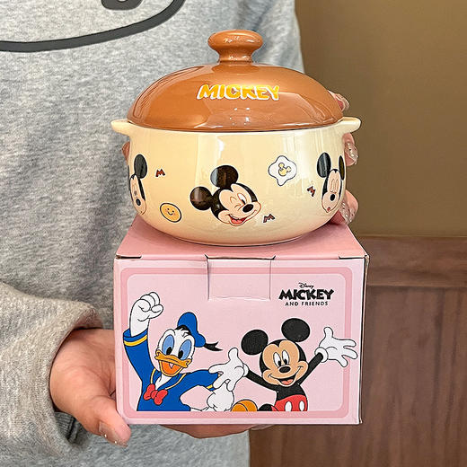 「数款可选！双耳汤碗」带盖陶瓷碗卡通可爱家用高级感碗一人食小炖盅鸡蛋羹用碗餐饮用具 商品图1