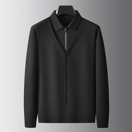 【假两件】【新款DDA】大依优型大码男士立领假两件长袖T恤商务休闲上衣加肥加大胖子舒适 商品图2