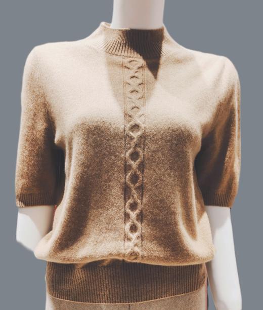 米皇半高领针法短袖羊绒女衫 商品图0