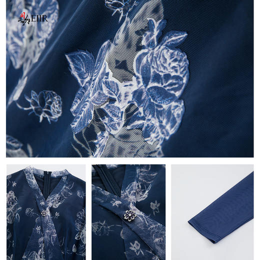 司歌弹力印花刺绣连衣裙修身端庄A901005X 商品图4