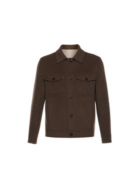 callisto乐行系列咖啡色绵羊毛双面呢夹克外套