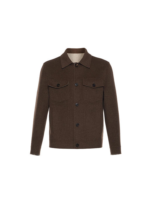 callisto乐行系列咖啡色绵羊毛双面呢夹克外套 商品图0