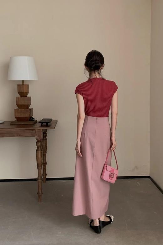 Le Malene 粉色设计感褶裥高腰半裙 18712 商品图6