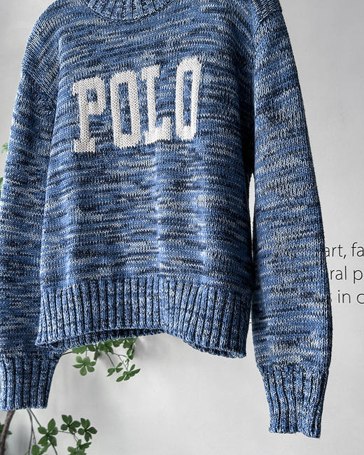 单品包邮现货 THS 9.21-无 RL家马球家 波斯宝石蓝PRL有机棉混纺花纱嵌花宽松针织衫 BM3172 商品图12