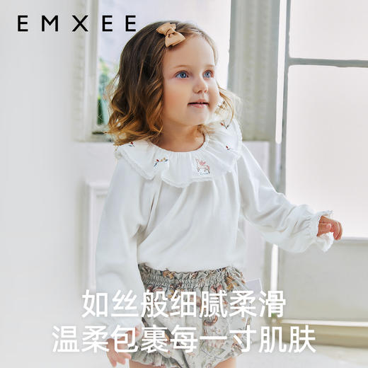 【宝宝服饰】嫚熙女童长袖T恤2025新款玉米棉天鹅舞曲花边领秋季宝宝上衣外穿 商品图1