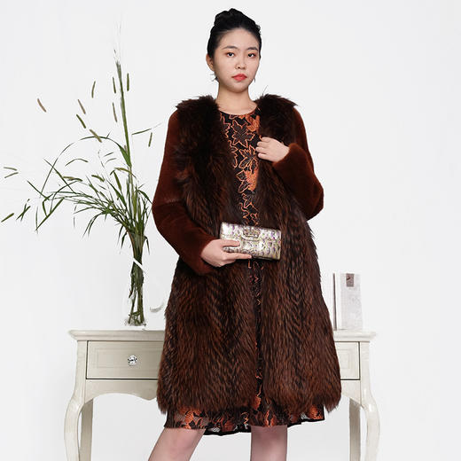 SIM GRACE 优雅夫人 进口天鹅绒水貂中长款高端大气搭配银狐毛外套 商品图0