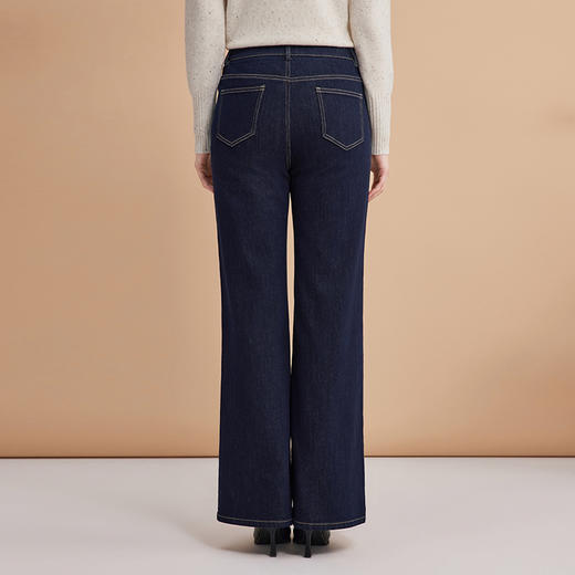 EITIE爱特爱高腰复古深蓝色微喇显瘦加绒保暖牛仔裤冬季新款D2405405 商品图4