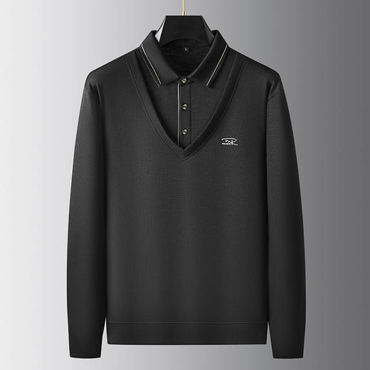 【假两件】【新款DDA】大依优型大码男士假两件长袖T恤商务休闲上衣加肥加大胖子舒适 商品图2