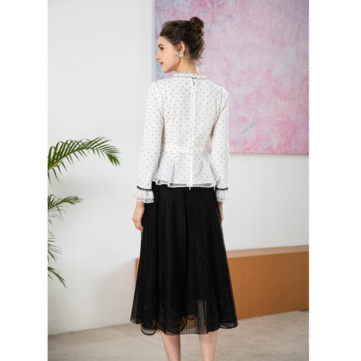 司歌蕾丝修身上衣圆领长袖复古套头T901294X 商品图3