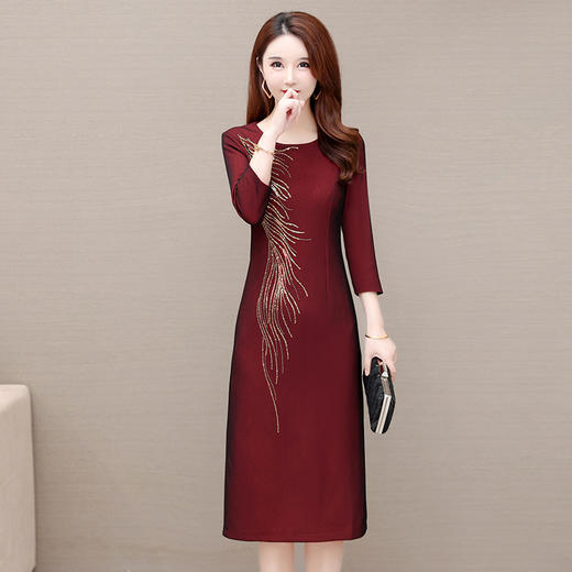 时尚优雅亮片包臀一步裙，七分袖修身气质连衣裙QYM-OMS-RB103-L 商品图0