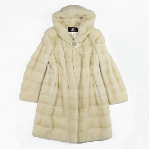 SIM GRACE 优雅夫人 珍珠色进口水貂中长款高贵大气横排工艺连帽外套 商品图3