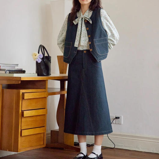 裁缝学苑AQ358牛仔马甲半裙套装纸样女装新款复古裙子两件套样板 商品图6