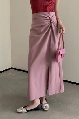 Le Malene 粉色设计感褶裥高腰半裙 18712