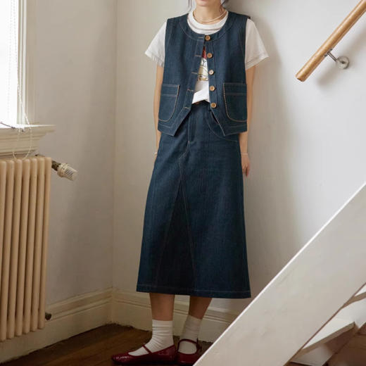 裁缝学苑AQ358牛仔马甲半裙套装纸样女装新款复古裙子两件套样板 商品图2