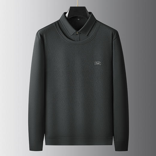 【假两件】【新款DDA】大依优型大码男士假两件长袖T恤商务休闲上衣加肥加大胖子舒适 商品图0