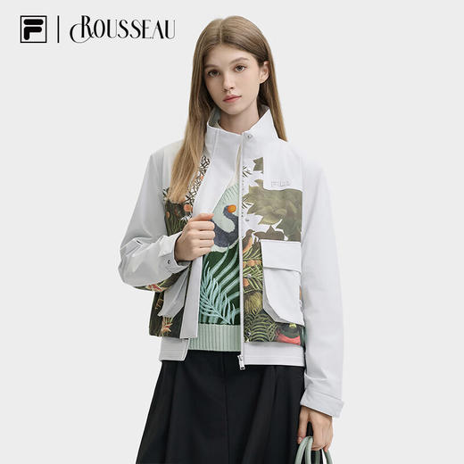 【斐乐】FILAx 卢梭斐乐女梭织外套杨幂同款2024冬新款休闲印花拼接立领上衣 商品图2