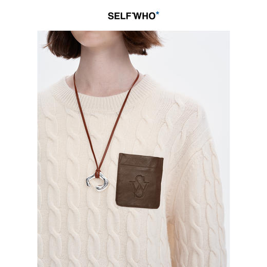 SELFWHO银色黄铜吊坠女2024新款秋冬小皮绳挂件pu皮绳子颈链配饰 商品图3