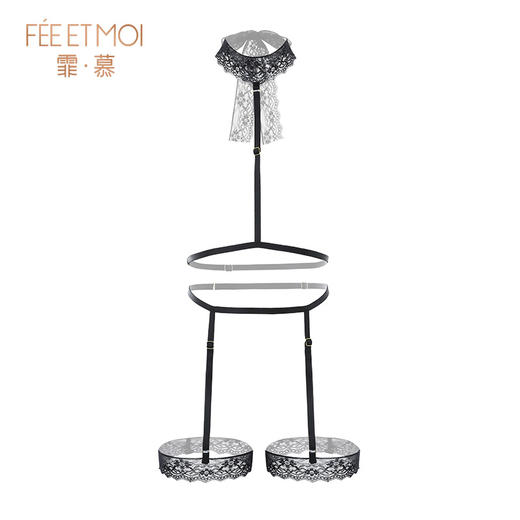 【情趣内衣】霏慕蕾丝连颈吊带腿环套装7622 商品图11