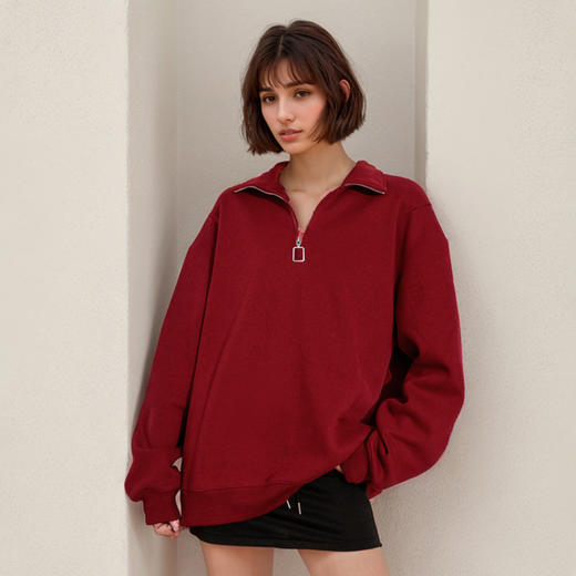 自由基地370克珠地棉半拉链立领卫衣男女同款多色可选日常休闲服 NMJ-2019 商品图1