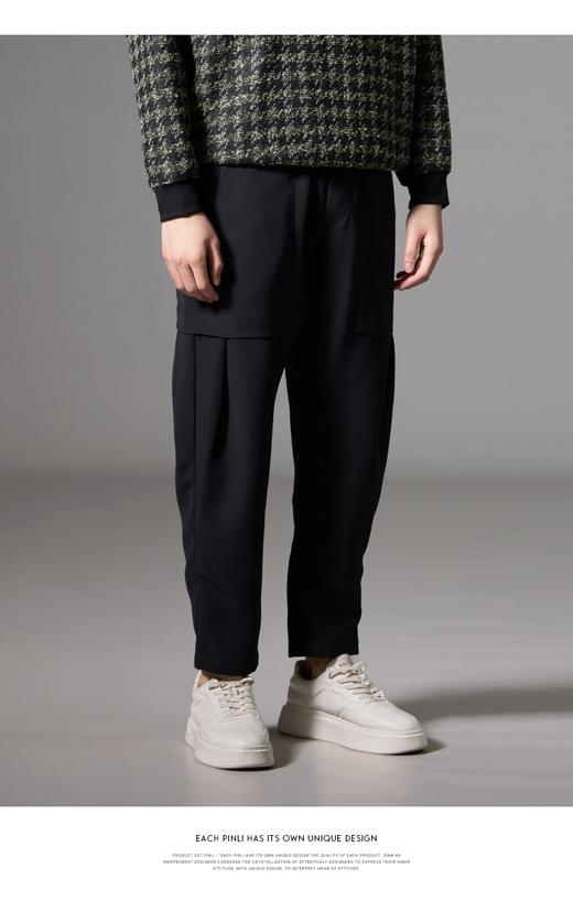 PINLI品立秋季新款黑色大口袋休闲裤男士潮牌时尚百搭长裤子B243117047 商品图7