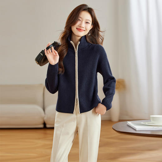 CC-16-9131新款春秋立领拉链休闲毛衣外套女宽松好看洋气针织开衫 商品图2