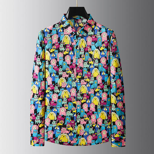 【100%棉】【新款DDA】大依优型大码花衬衫长袖衬衫翻领加肥加大肥佬休闲商务宽松透气上衣 商品图0