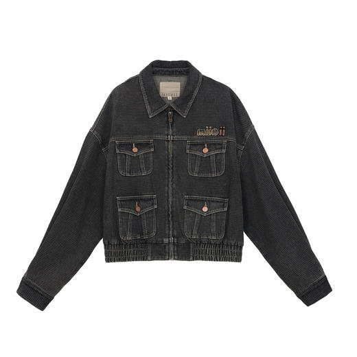 谜底牛仔外套女2024冬款复古风短款宽松多口袋夹克外套244MW1524 商品图4