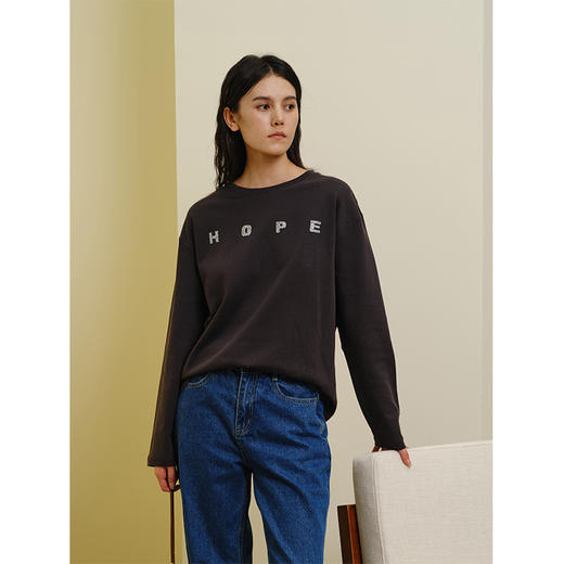 HeyDress灰色卫衣女秋季圆领宽松烫钻简约休闲慵懒百搭长袖上衣 商品图0