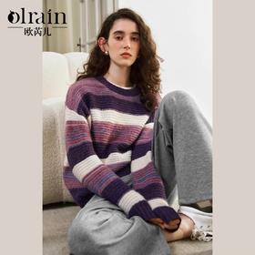 OLrain欧芮儿条纹套头毛衣女秋季2024年新款圆领慵懒休闲通勤上衣