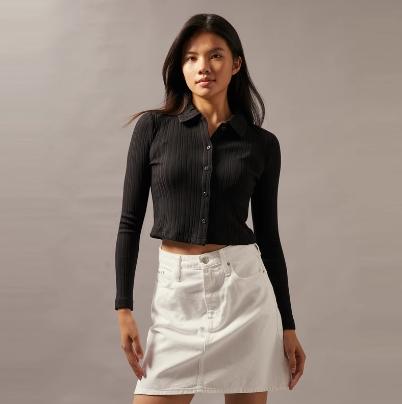 CK Jeans女士休闲简约刺绣纽扣衬衫领修身T恤J224673 商品图0