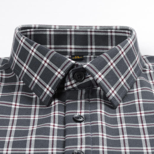 【羊毛混纺 加绒保暖】罗蒙秋冬男士长袖衬衫翻领保暖格纹休闲通勤百搭衬衣 商品图4